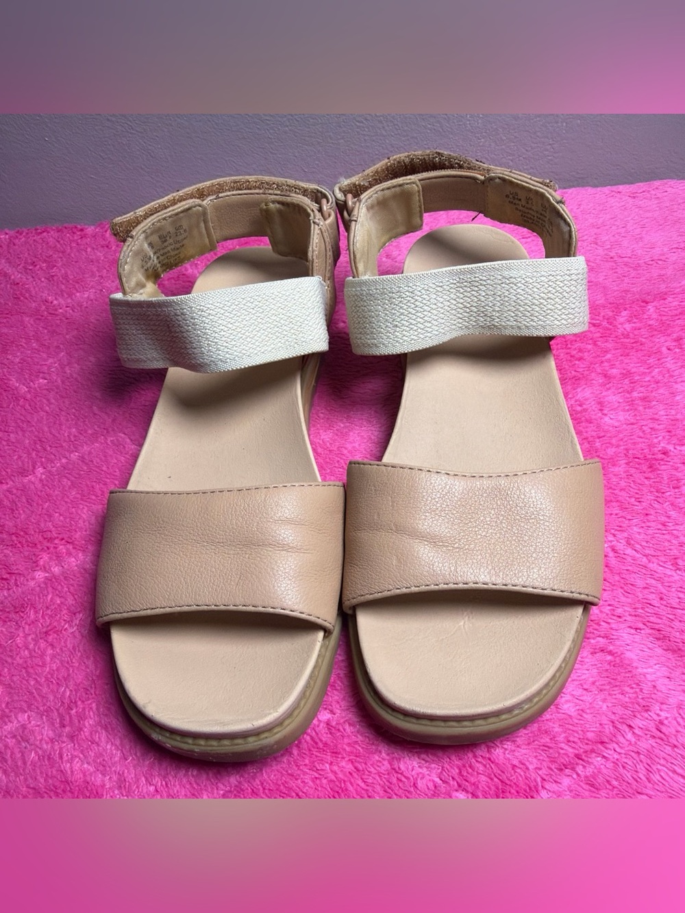 Dr. Scholl's Beige and White Open-Toe Sandals with Elastic Ankle Strap